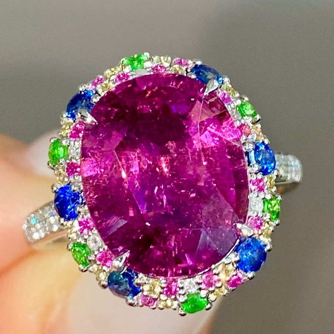 14k Gold 5.2 Ct Natural Tourmaline & Diamond & Coloured Gemstone Ring - 3