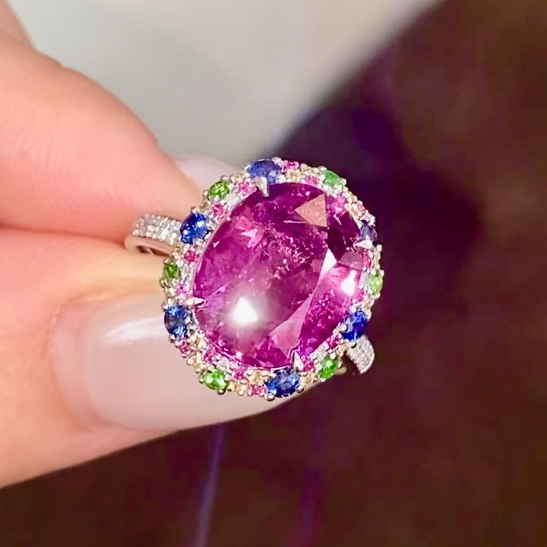 14k Gold 5.2 Ct Natural Tourmaline & Diamond & Coloured Gemstone Ring - 6