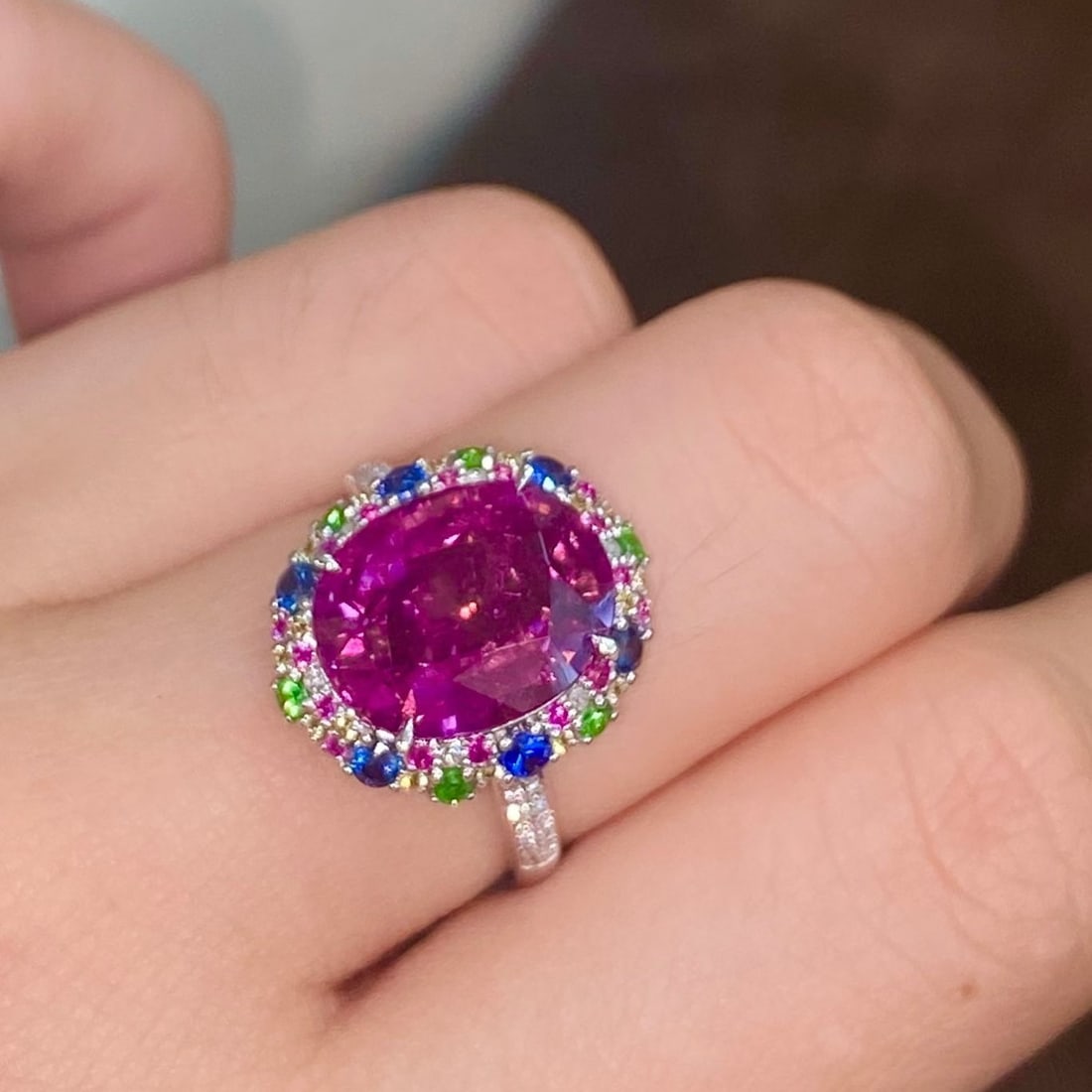 14k Gold 5.2 Ct Natural Tourmaline & Diamond & Coloured Gemstone Ring - 7
