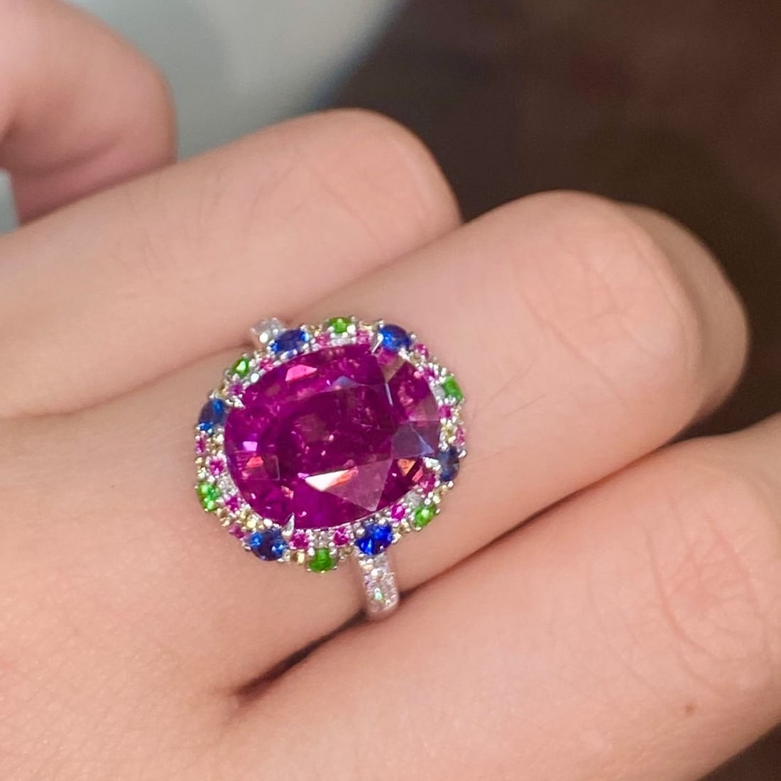 14k Gold 5.2 Ct Natural Tourmaline & Diamond & Coloured Gemstone Ring - 8