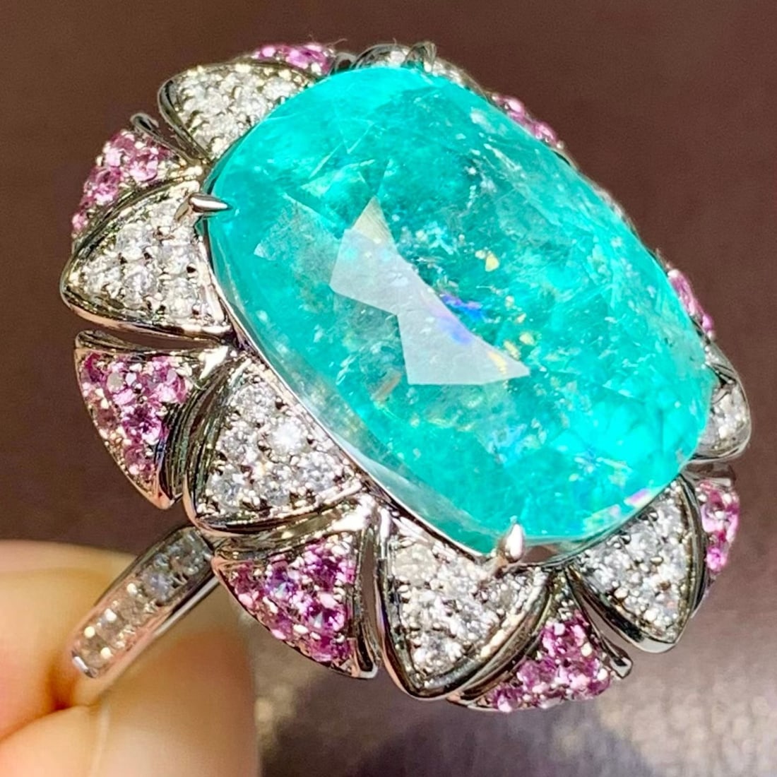 14k Gold 15.32 Ct Natural Paraiba Tourmaline & Diamond Ring - 5