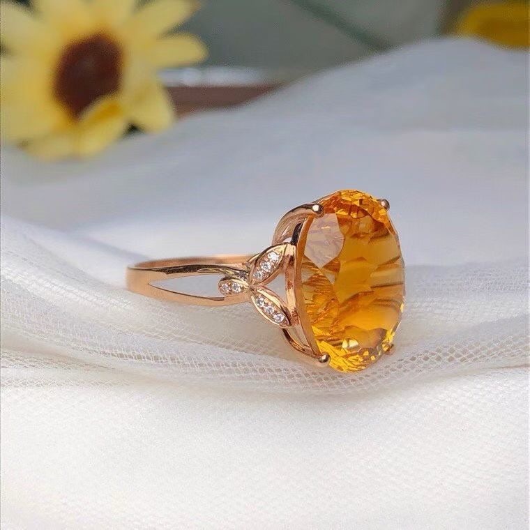 14k Gold 9.70 Ct Natural Citrine & Diamond Ring - 3