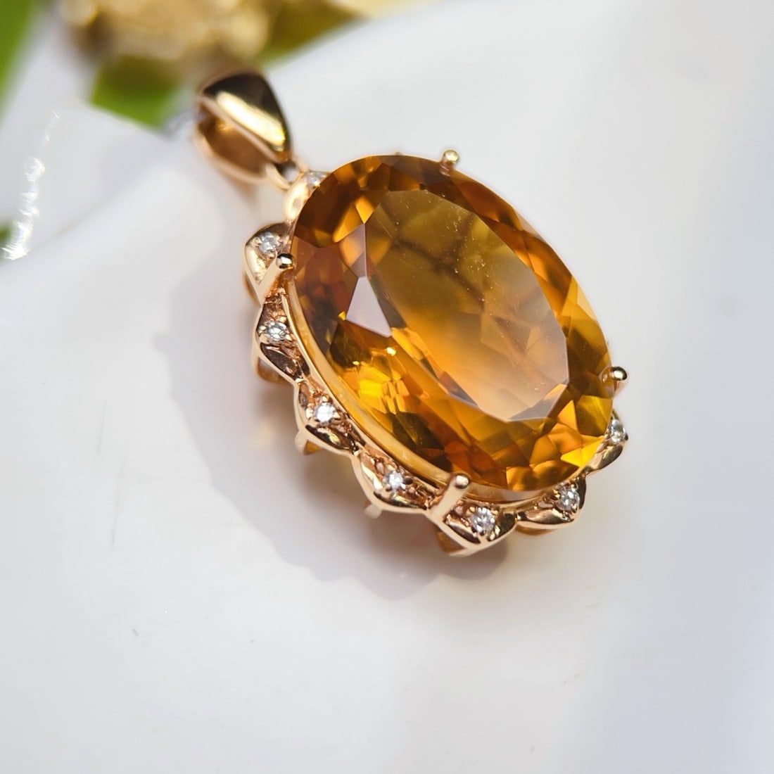 14k Gold 12.76 Ctw Natural Citrine & Diamond Pendant( Without Chain ) - 4