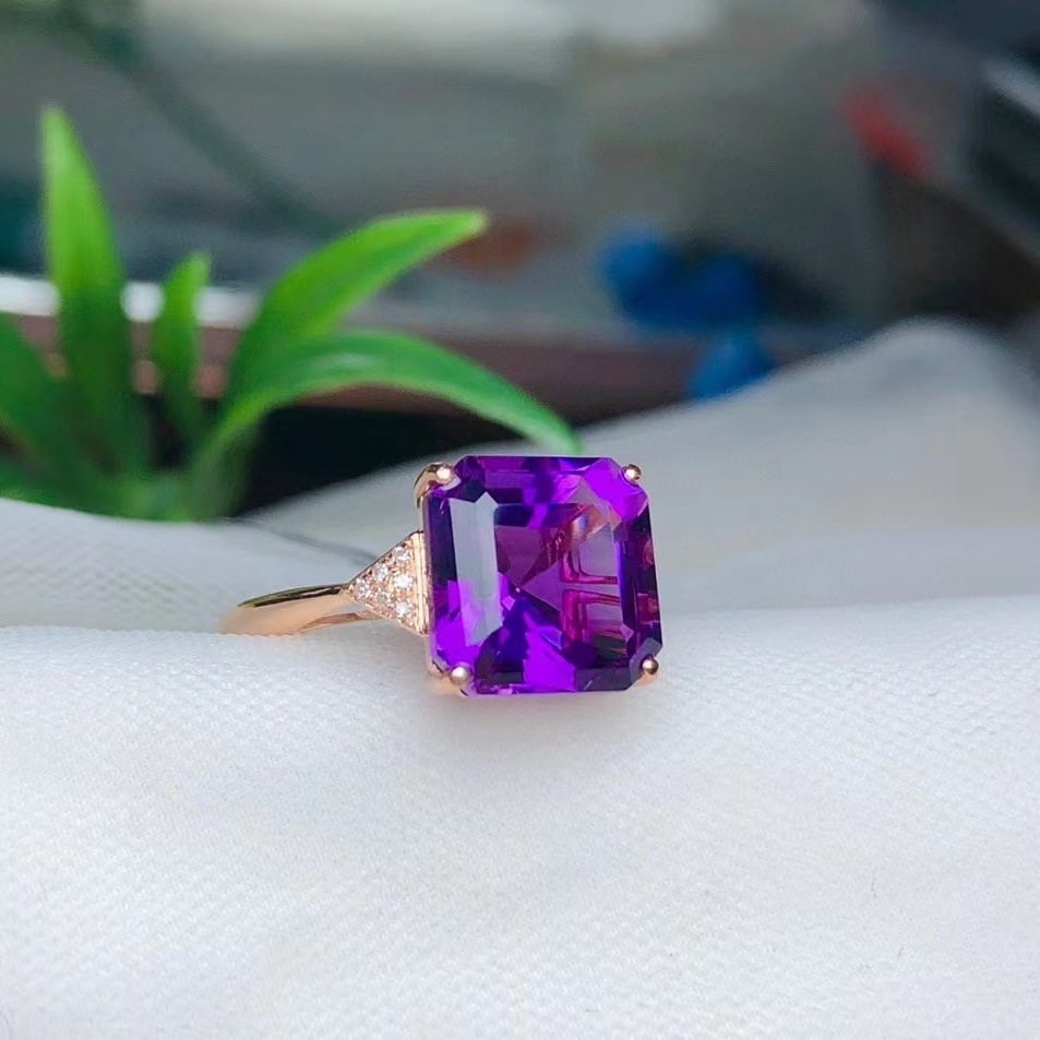 14k Gold 4.85 Ct Natural Amethyst & Diamond Ring - 2