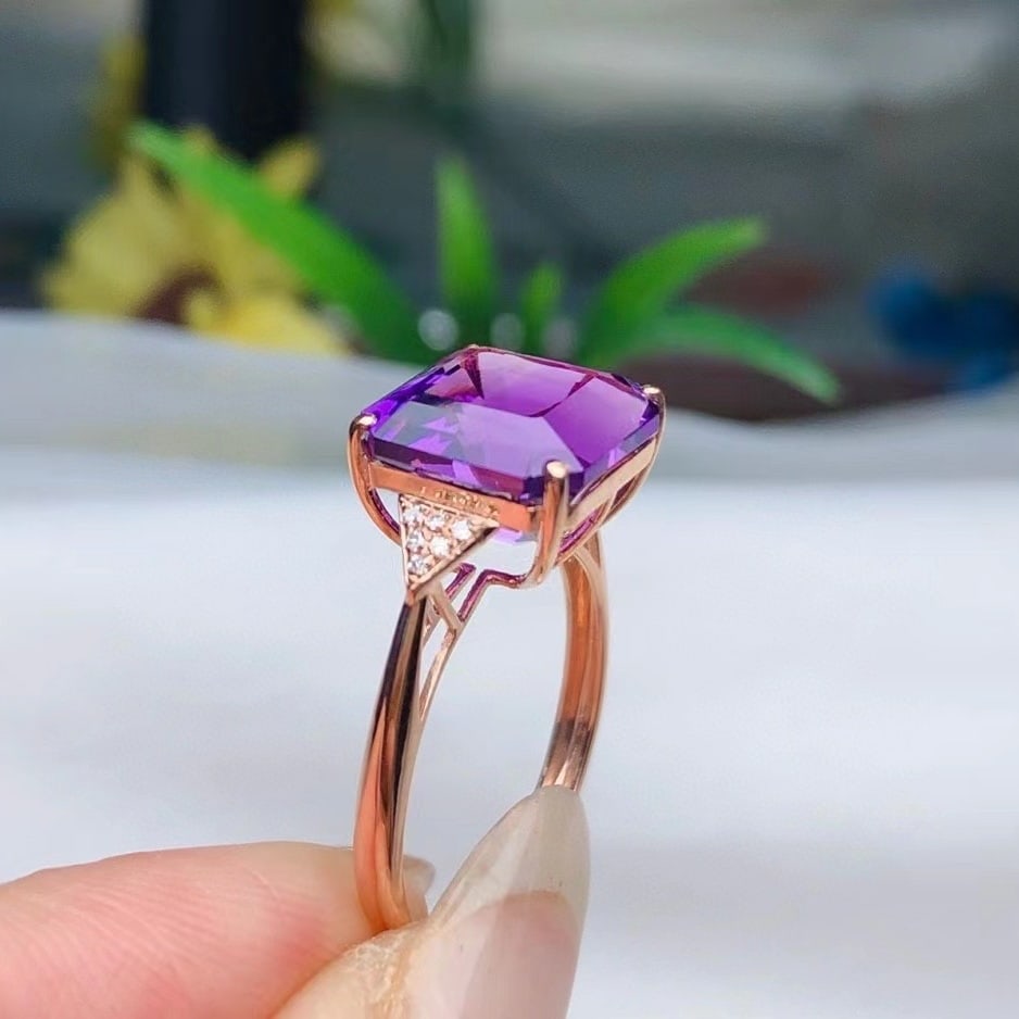 14k Gold 4.85 Ct Natural Amethyst & Diamond Ring - 3