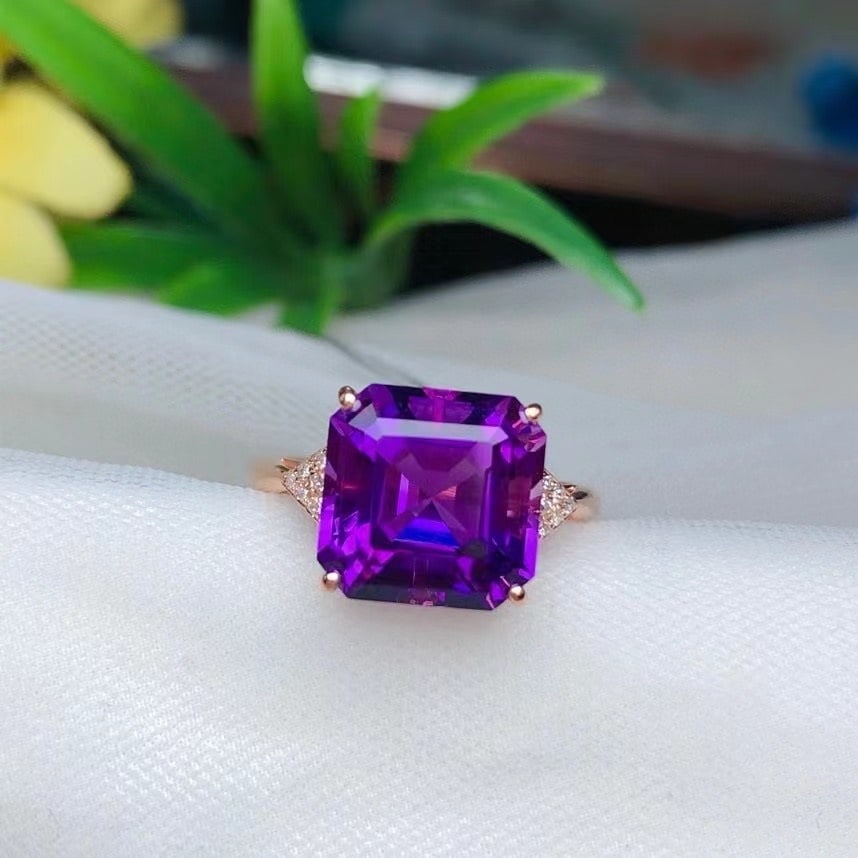 14k Gold 4.85 Ct Natural Amethyst & Diamond Ring - 4