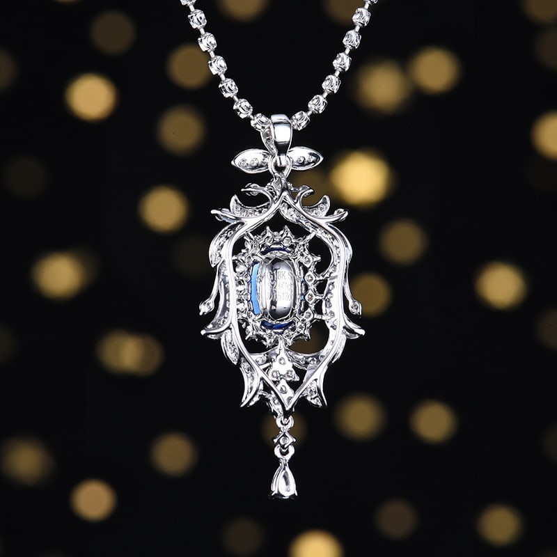 14k Gold 2.55 Ctw Vivid Blue Natural Sapphire & Diamond Pendant( Without Chain ) - 5