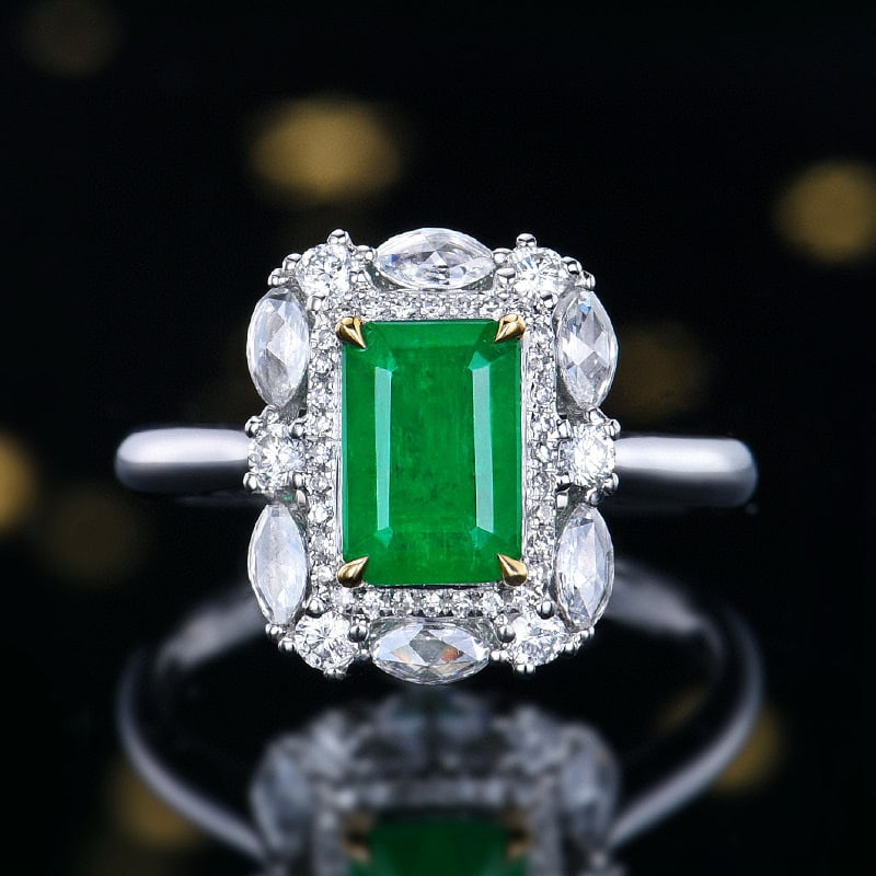 14k Gold 1.99 Ctw Vivid Green Natural Emerald & Diamond Ring/pendant( Without Chain ): Ref:231186259 // gold content:14k gold // ring size:7. 25us // // main gemstone:emerald // shape:octagonal // carat weight:1. 43ct // color:vivid green // treatment:natural // // adjacent gemstone 2