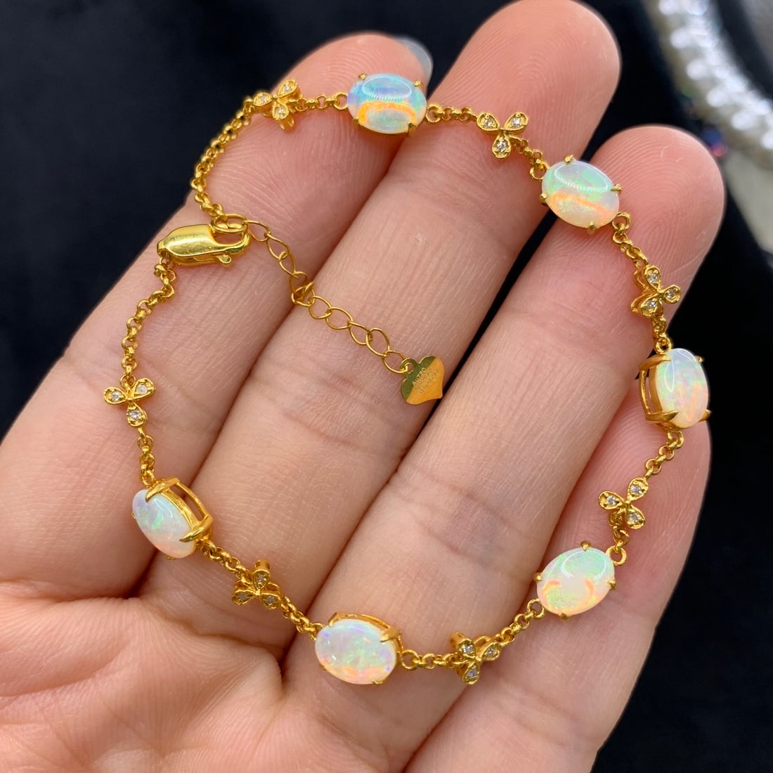 14k Gold 2.51 Ctw Natural Opal & Diamond Bracelet - 2