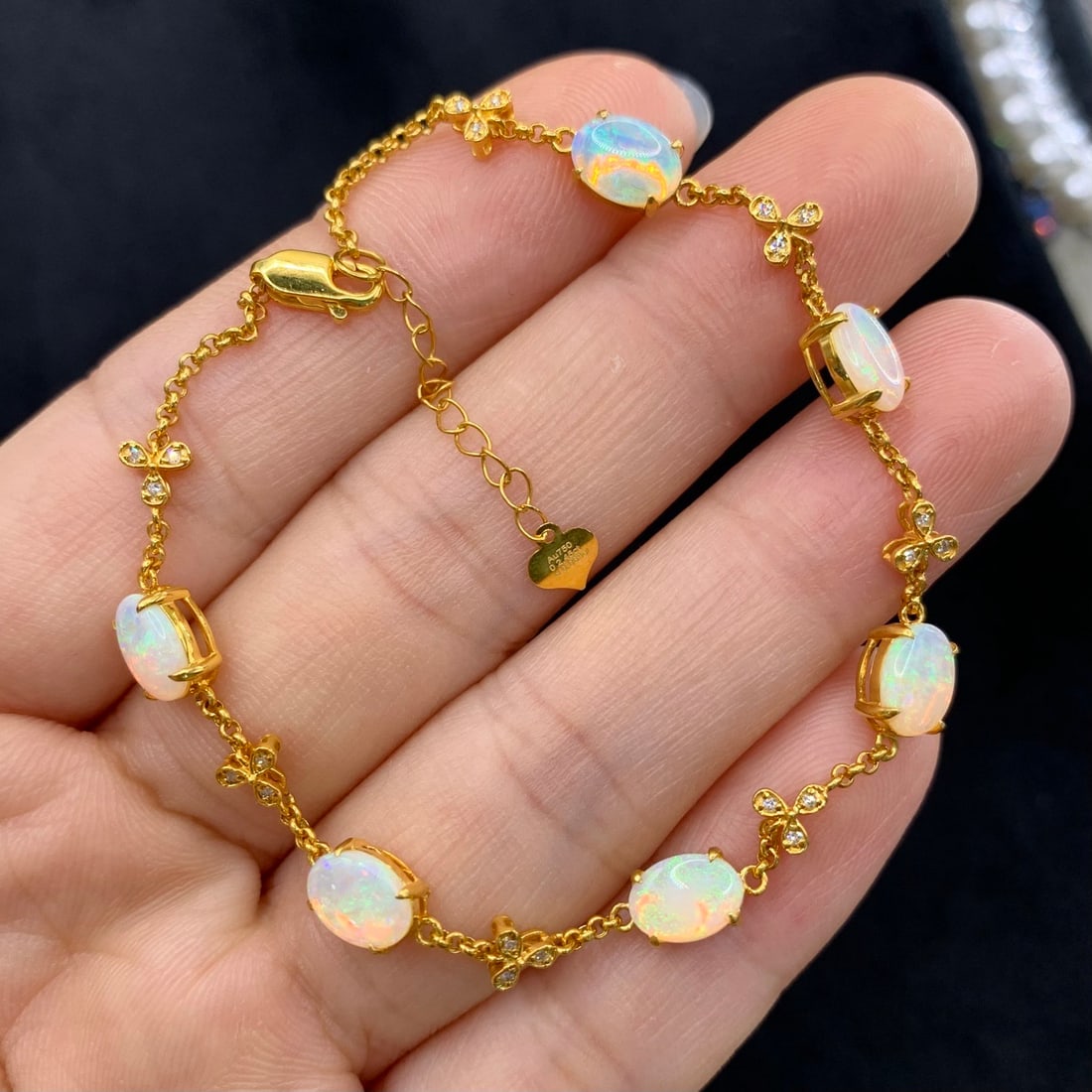 14k Gold 2.51 Ctw Natural Opal & Diamond Bracelet - 5