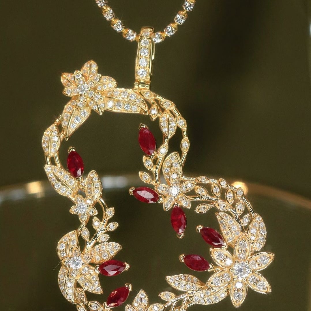14k Gold 1.05 Ctw Natural Ruby & Diamond Pendant( Without Chain ): Ref:231186273 // gold content:14k gold // main gemstone:ruby // shape:marquise // carat weight:0. 55ct // color:red // treatment:natural // // adjacent gemstone 2 : diamond // shape:round // carat