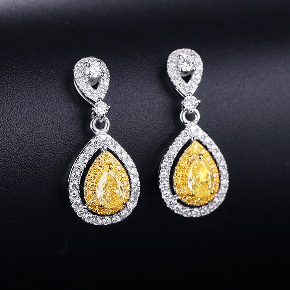 14k Gold 0.99 Ctw Natural Yellow Diamond & Diamond Earrings - 2