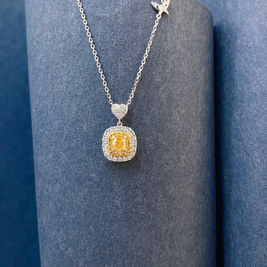 14k Gold 0.5 Ctw Natural Yellow Diamond & Diamond Necklace - 5