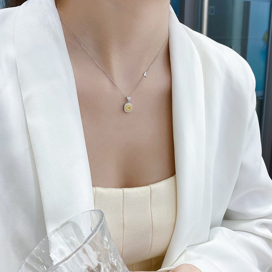 14k Gold 0.5 Ctw Natural Yellow Diamond & Diamond Necklace - 6