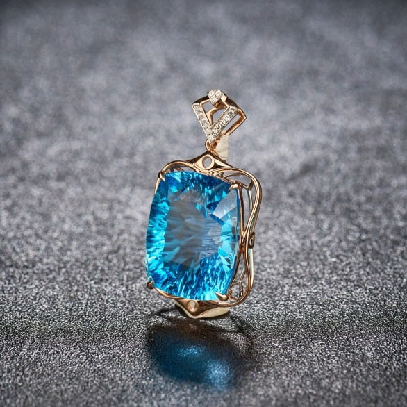 14k Gold 20.3 Ct Natural Topaz & Diamond Pendant( Without Chain ) - 2