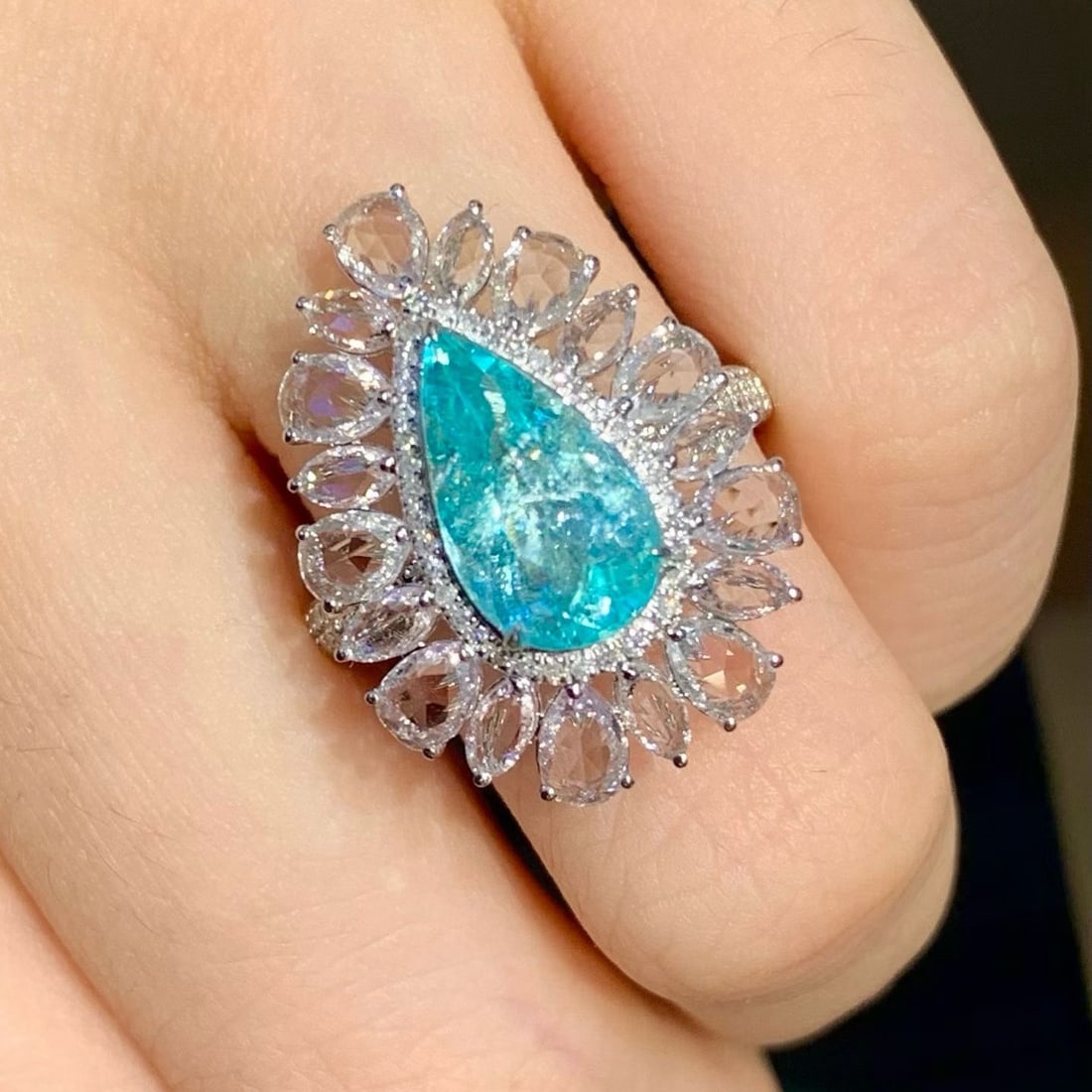 14k Gold 2.6 Ct Natural Paraiba Tourmaline & Diamond & Sapphire Ring - 4