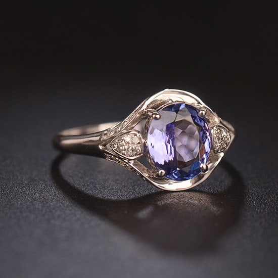14k Gold 1.4 Ct Natural Tanzanite & Diamond Ring - 3