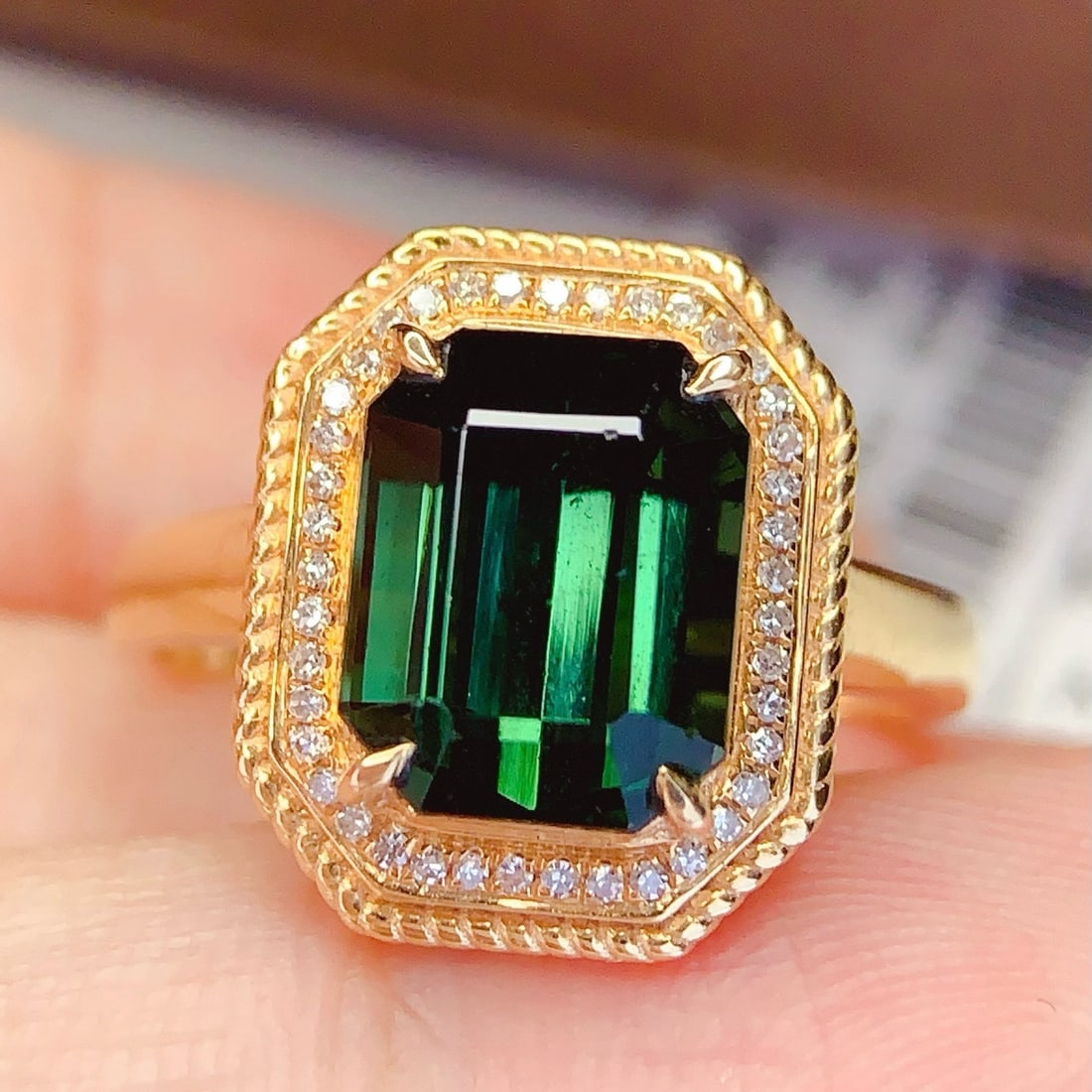 14k Gold 4.3 Ct Natural Tourmaline & Diamond Ring - 4