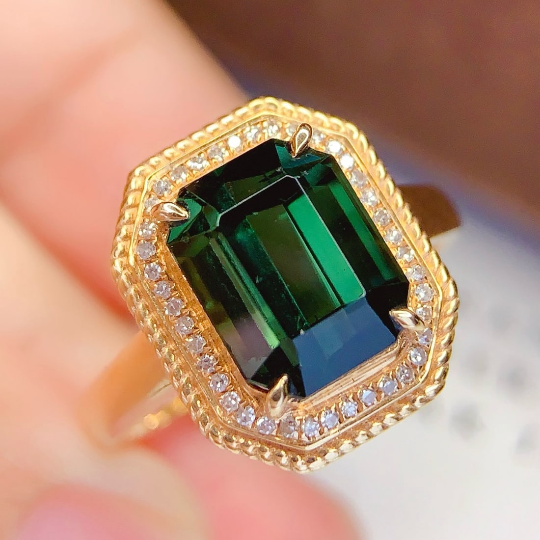 14k Gold 4.3 Ct Natural Tourmaline & Diamond Ring - 6
