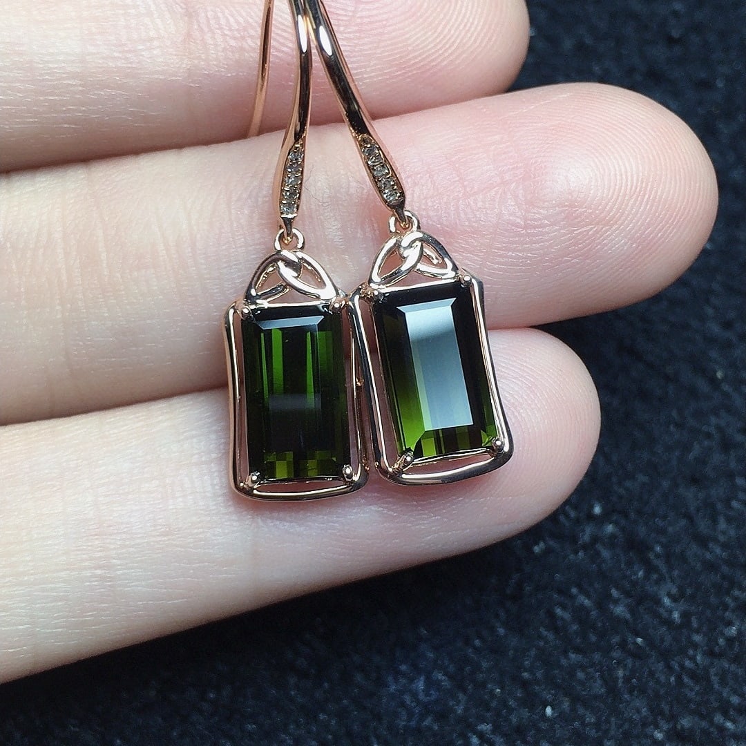 14k Gold 3.76 Ct Natural Tourmaline & Diamond Earrings - 3