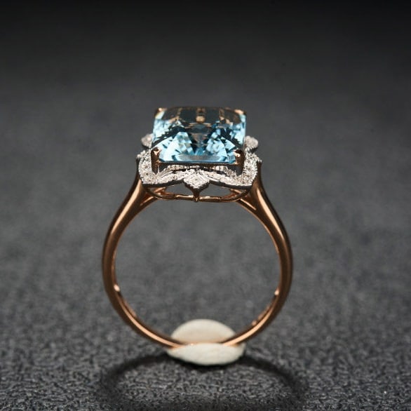 14k Gold 4.97 Ct Natural Aquamarine & Diamond Ring - 6