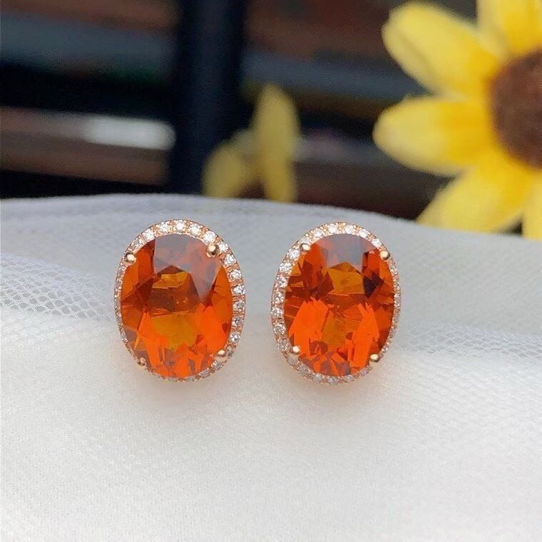 14k Gold 4.00 Ct Natural Citrine & Diamond Earrings: Ref:231186294 // gold content:14k gold // main gemstone:citrine // shape:oval // carat weight:4. 00ct // color:yellow // treatment:natural // // adjacent gemstone 2 : diamond // number of stones:54