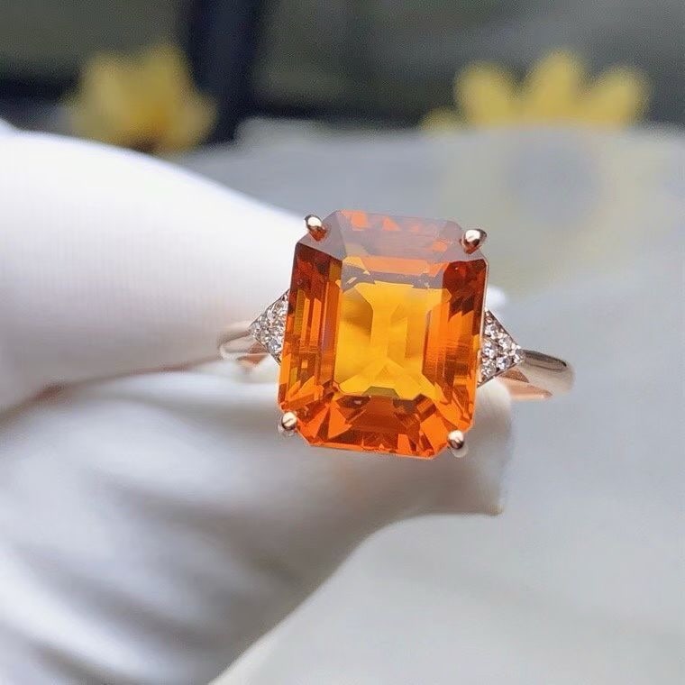 14k Gold 4.80 Ct Natural Citrine & Diamond Ring - 3