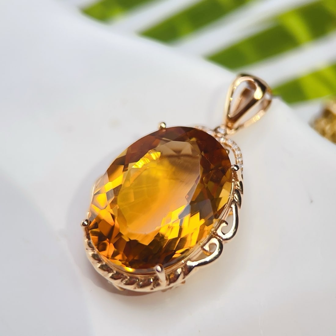 14k Gold 16.50 Ctw Natural Citrine & Diamond Pendant( Without Chain ) - 3