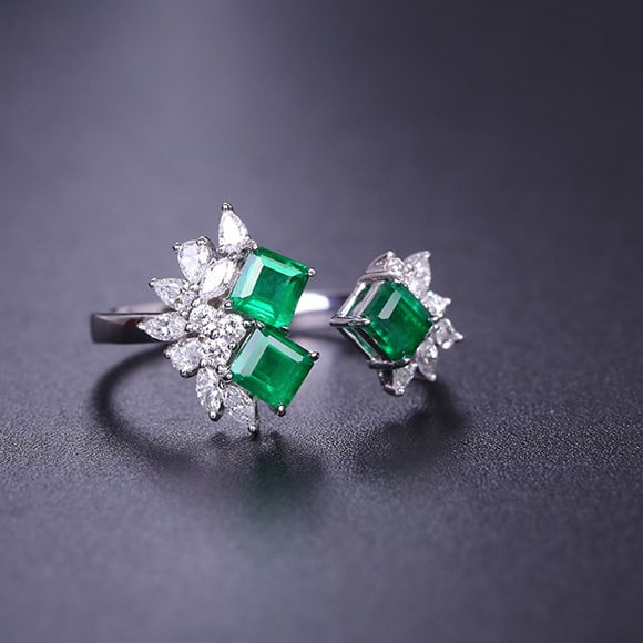 14k Gold 1.18 Ctw Vivid Green Natural Emerald & Diamond Ring - 2