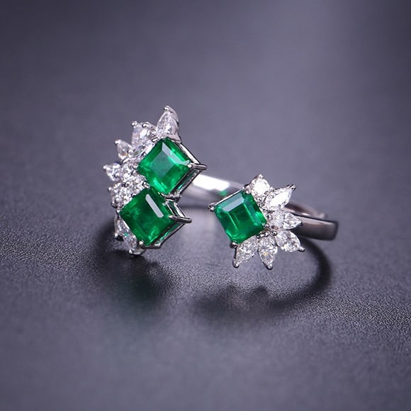14k Gold 1.18 Ctw Vivid Green Natural Emerald & Diamond Ring - 5
