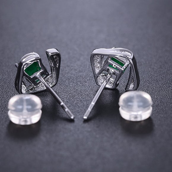14k Gold 0.77 Ctw Vivid Green Natural Emerald & Diamond Earrings - 6