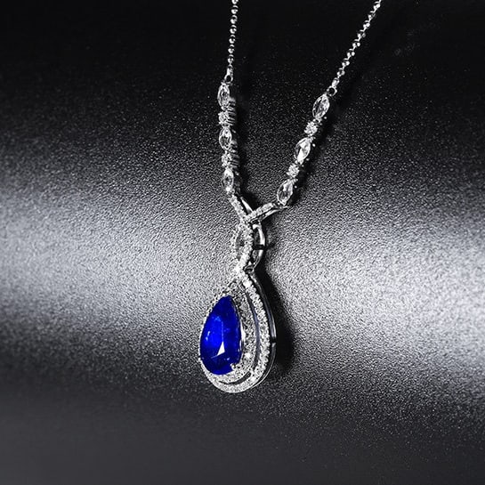 14k Gold 2.10 Ctw Natural Sapphire & Diamond Necklace - 2