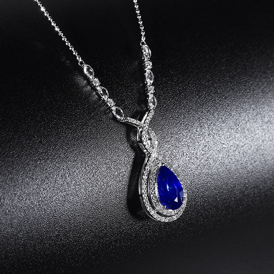 14k Gold 2.10 Ctw Natural Sapphire & Diamond Necklace - 3