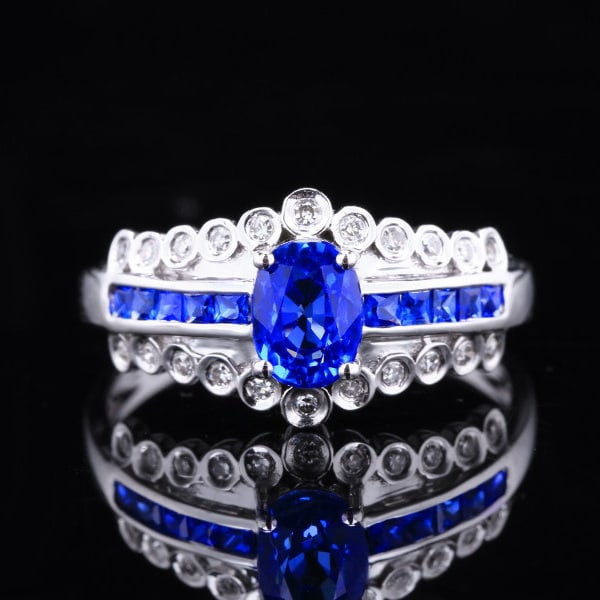 14k Gold 1.6 Ctw Natural Sapphire & Sapphire Ring: Ref:231186304 // gold content:14k gold // ring size:7. 25us // // main gemstone:sapphire // shape:oval // carat weight:1. 1ct // color:blue // treatment:natural // // adjacent gemstone 2 : sapphire
