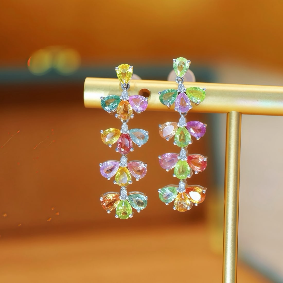 14k Gold 5.13 Ctw Natural Sapphire & Chrysoberyl & Diamond Earrings: Ref:231186307 // gold content:14k gold // main gemstone:sapphire & chrysoberyl // shape:pear // carat weight:5. 05ct // color:color // treatment:natural // // adjacent gemstone 2 : diamond // number