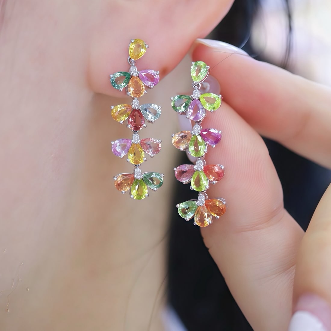 14k Gold 5.13 Ctw Natural Sapphire & Chrysoberyl & Diamond Earrings - 6