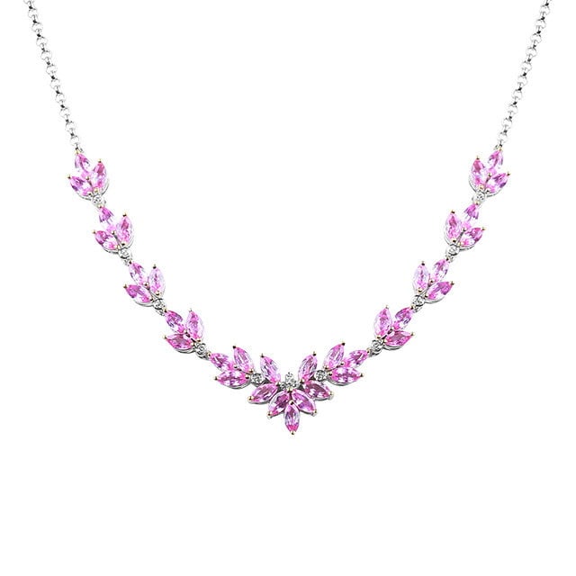 14k Gold 7.35 Ctw Natural Padparadscha Sapphire & Diamond Necklace - 5