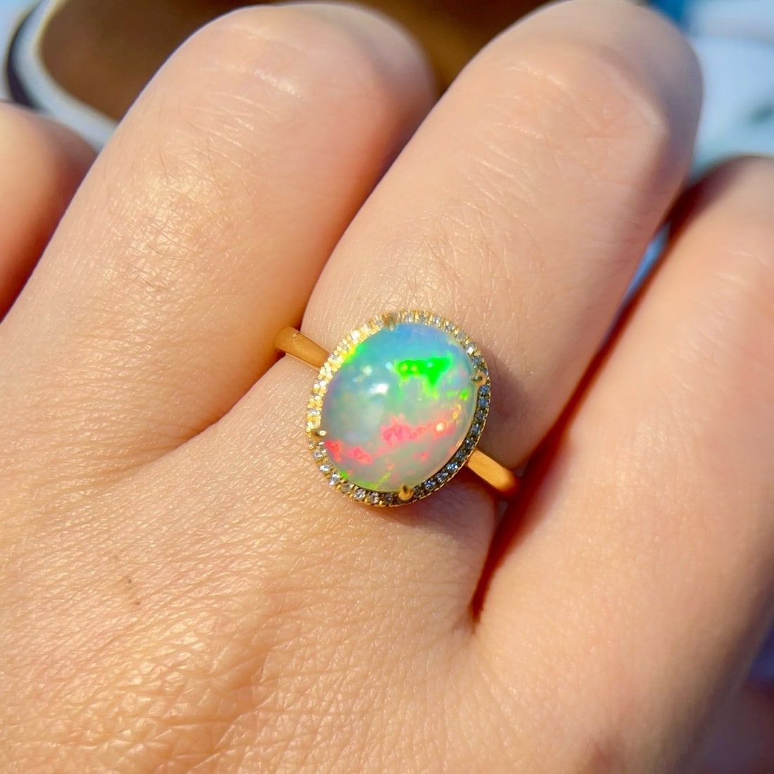 14k Gold 2.21 Ctw Natural Opal & Diamond Ring - 6