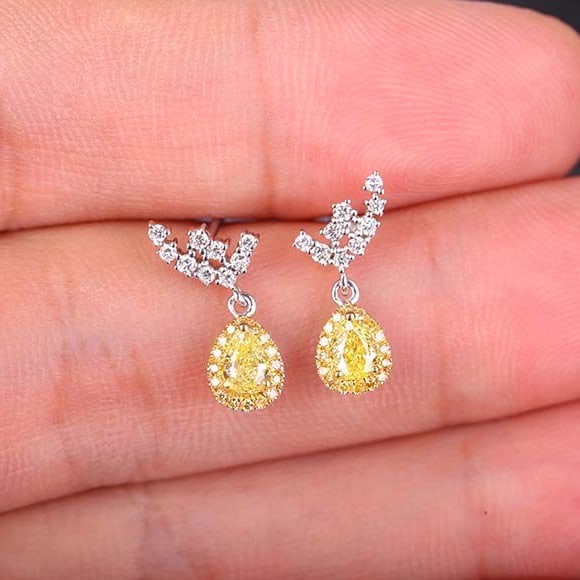 14k Gold 0.69 Ctw Natural Yellow Diamond & Diamond Earrings - 5