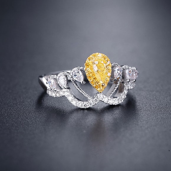14k Gold 0.56 Ctw Natural Yellow Diamond & Diamond Ring - 2