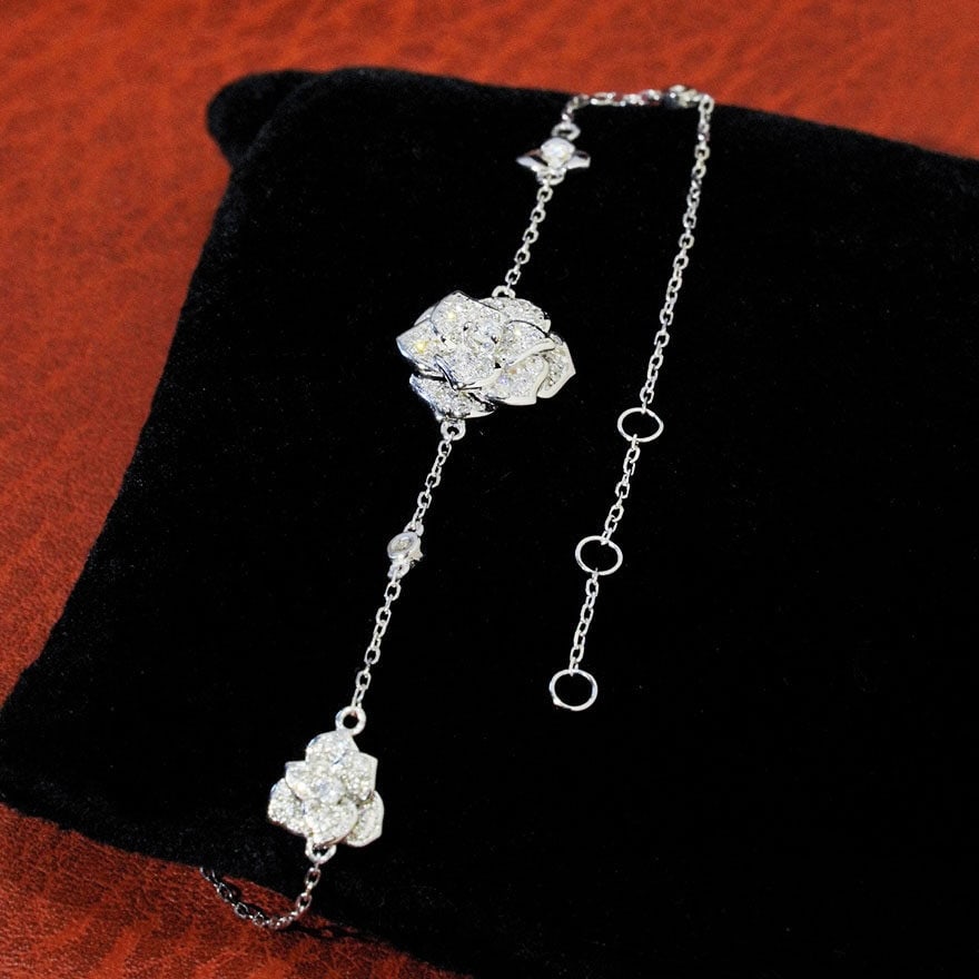 14k Gold 0.5 Ct Natural H Diamond & Flowers Bracelet - 2