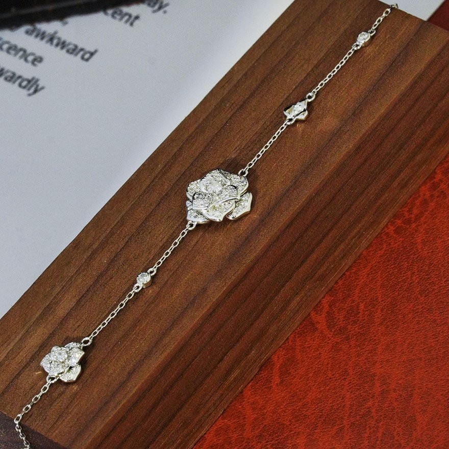 14k Gold 0.5 Ct Natural H Diamond & Flowers Bracelet - 3