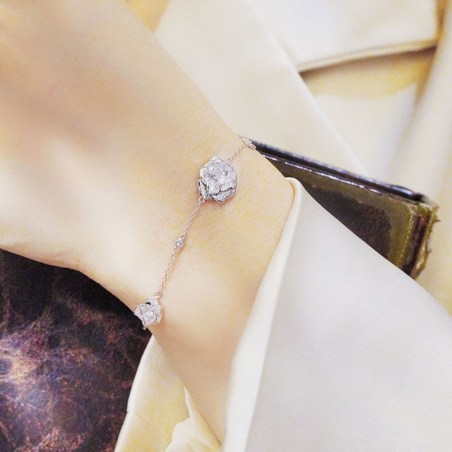 14k Gold 0.5 Ct Natural H Diamond & Flowers Bracelet - 6