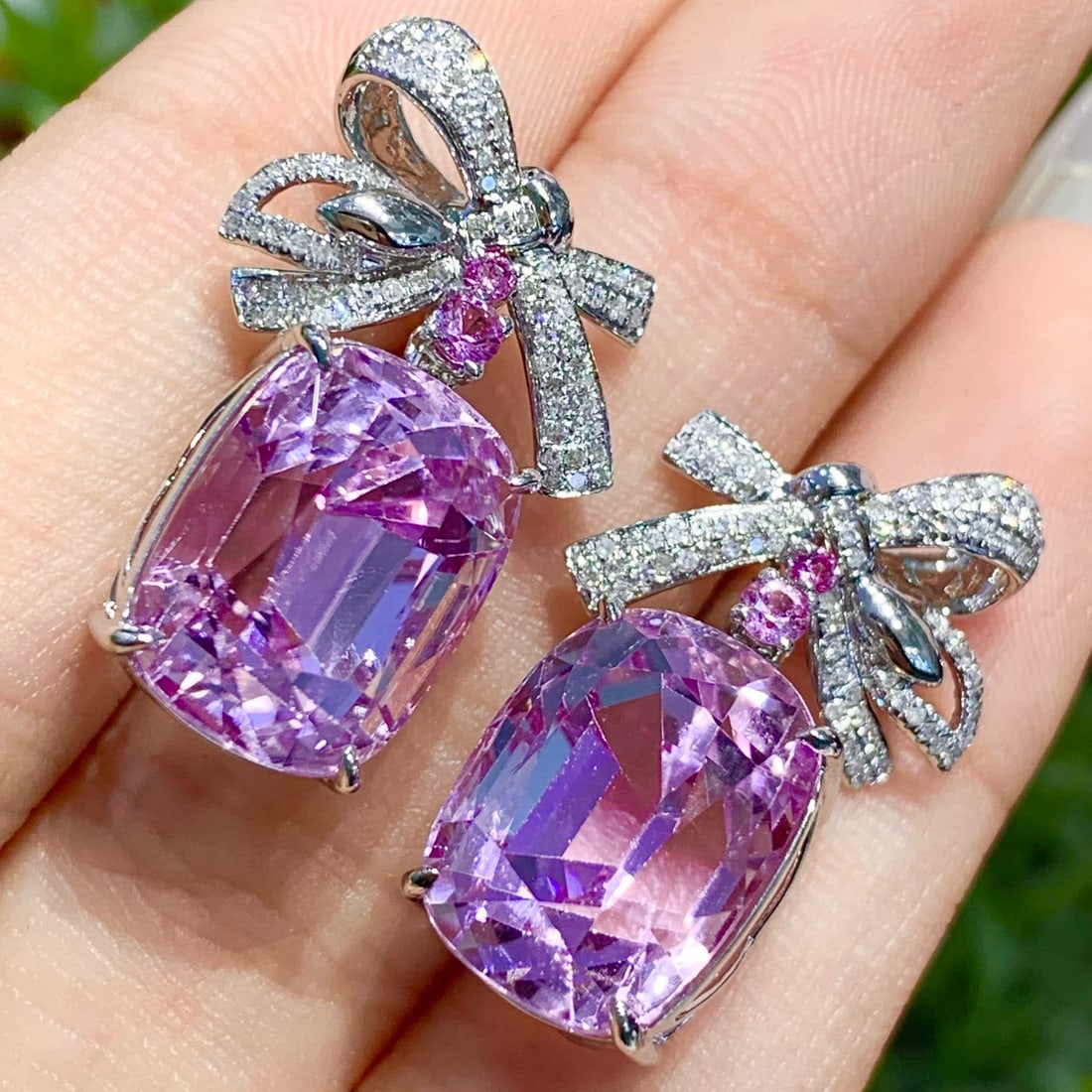 14k Gold 23.8 Ct Natural Kunzite & Diamond Earrings - 5
