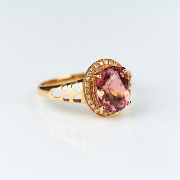 14k Gold 2.5 Ct Natural Tourmaline & Diamond Ring - 2