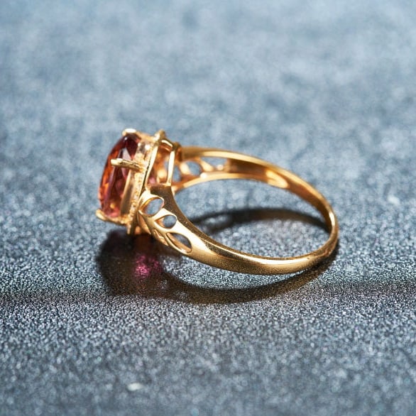 14k Gold 2.5 Ct Natural Tourmaline & Diamond Ring - 7