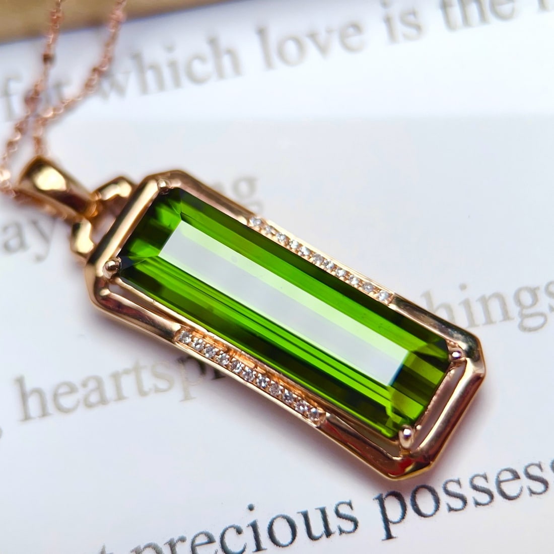 14k Gold 7.31 Ctw Natural Tourmaline & Diamond Pendant( Without Chain ) - 2