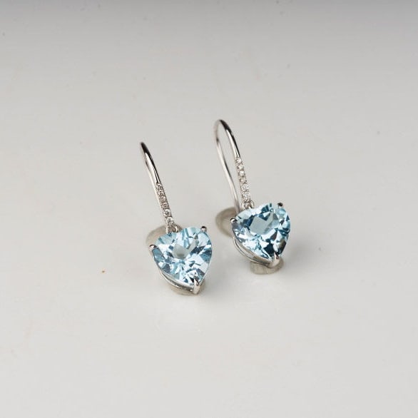 14k Gold 3.25 Ct Natural Aquamarine & Diamond Earrings - 8