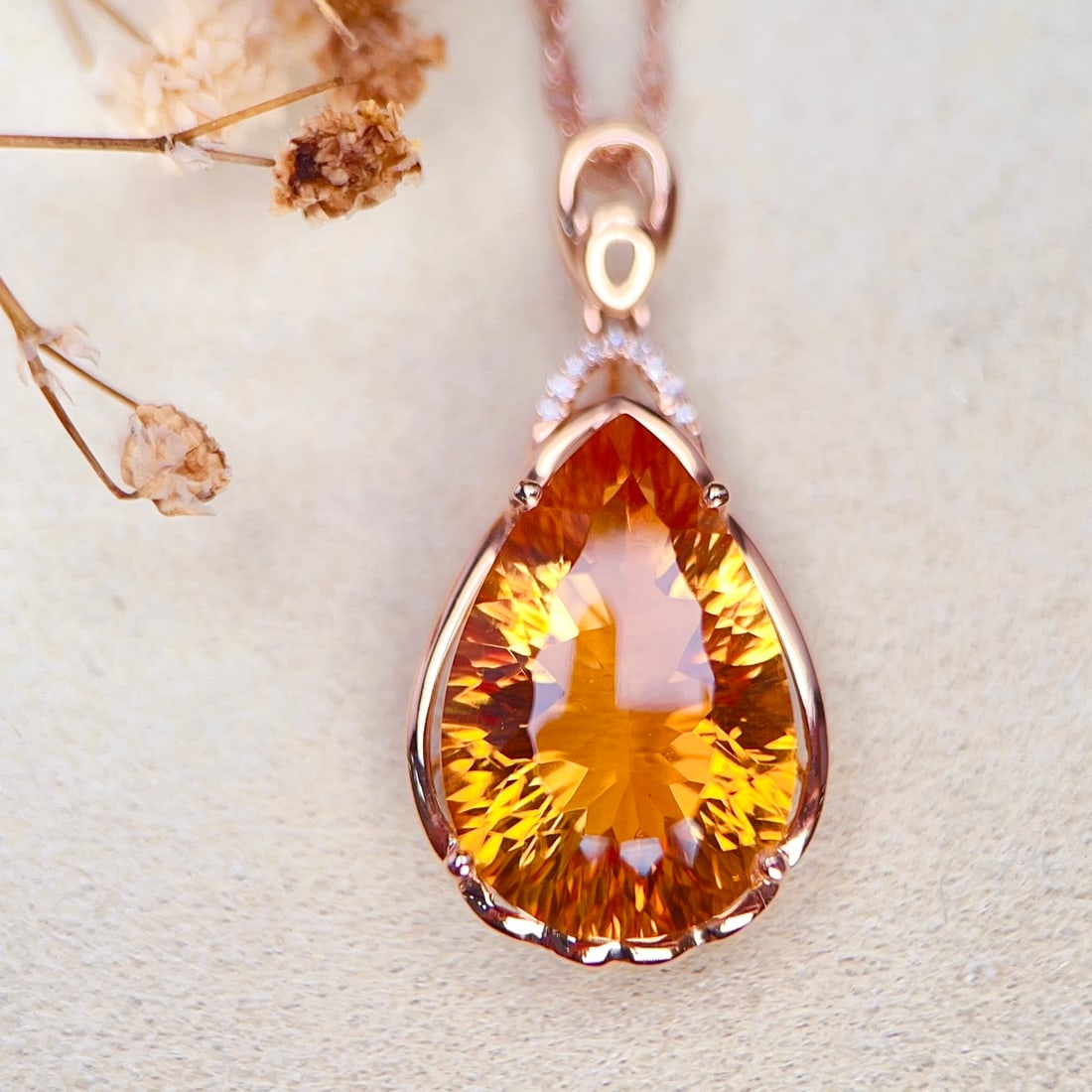 14k Gold 9.22 Ctw Natural Citrine & Diamond Pendant( Without Chain ): Ref:231186341 // gold content:14k gold // main gemstone:citrine // shape:pear // carat weight:9. 2ct // color:yellow // treatment:natural // // adjacent gemstone 2 : diamond // number of stones:9 //