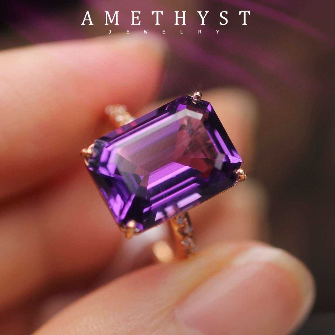 14k Gold 7.95 Ctw Natural Amethyst & Diamond Ring: Ref:231186345 // gold content:14k gold // ring size:7. 25us // // main gemstone:amethyst // shape:octagonal // carat weight:7. 9ct // color:purple // treatment:natural // // adjacent gemstone 2 :